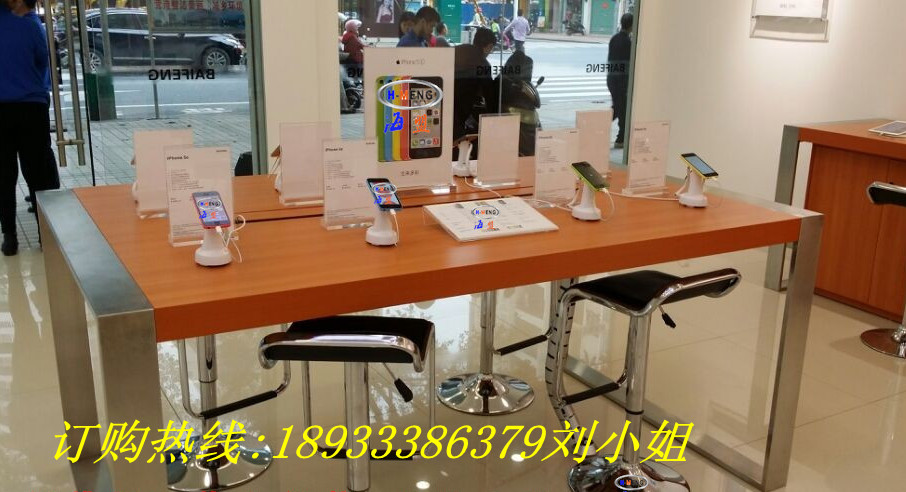 供应江苏2015新款苹果木纹体验桌原款苹果体验台海盟展示厂家直销图片