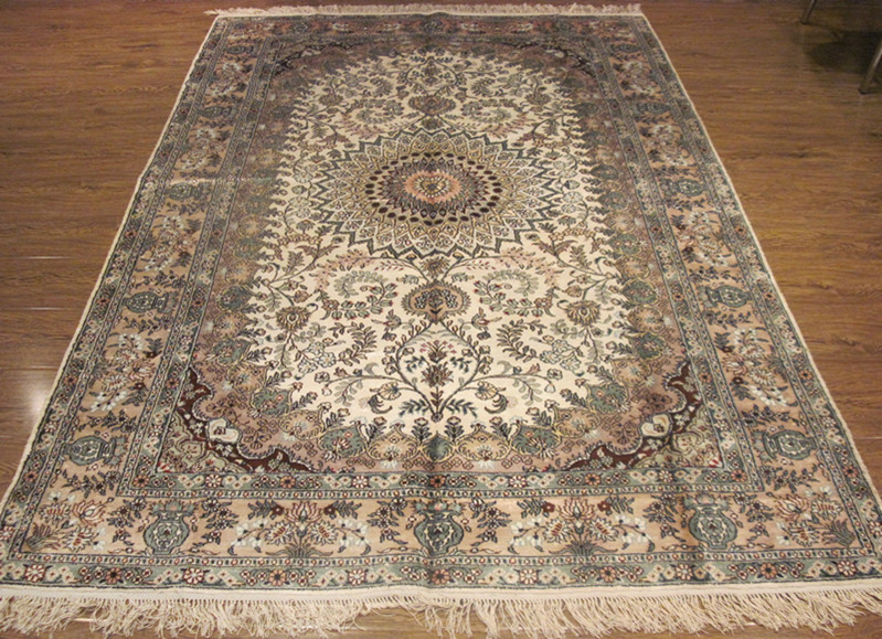 供应高档客厅真丝地毯手工波斯地毯价格多少，手工丝毯5x8英尺北京热销