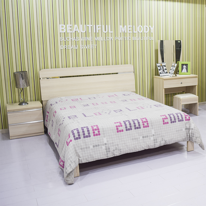 供应长沙买现代床哪家好 博丰家居 原木色系板式床1.5米1.8米双人大床 婚床 成套家具床现代简约板式卧室套