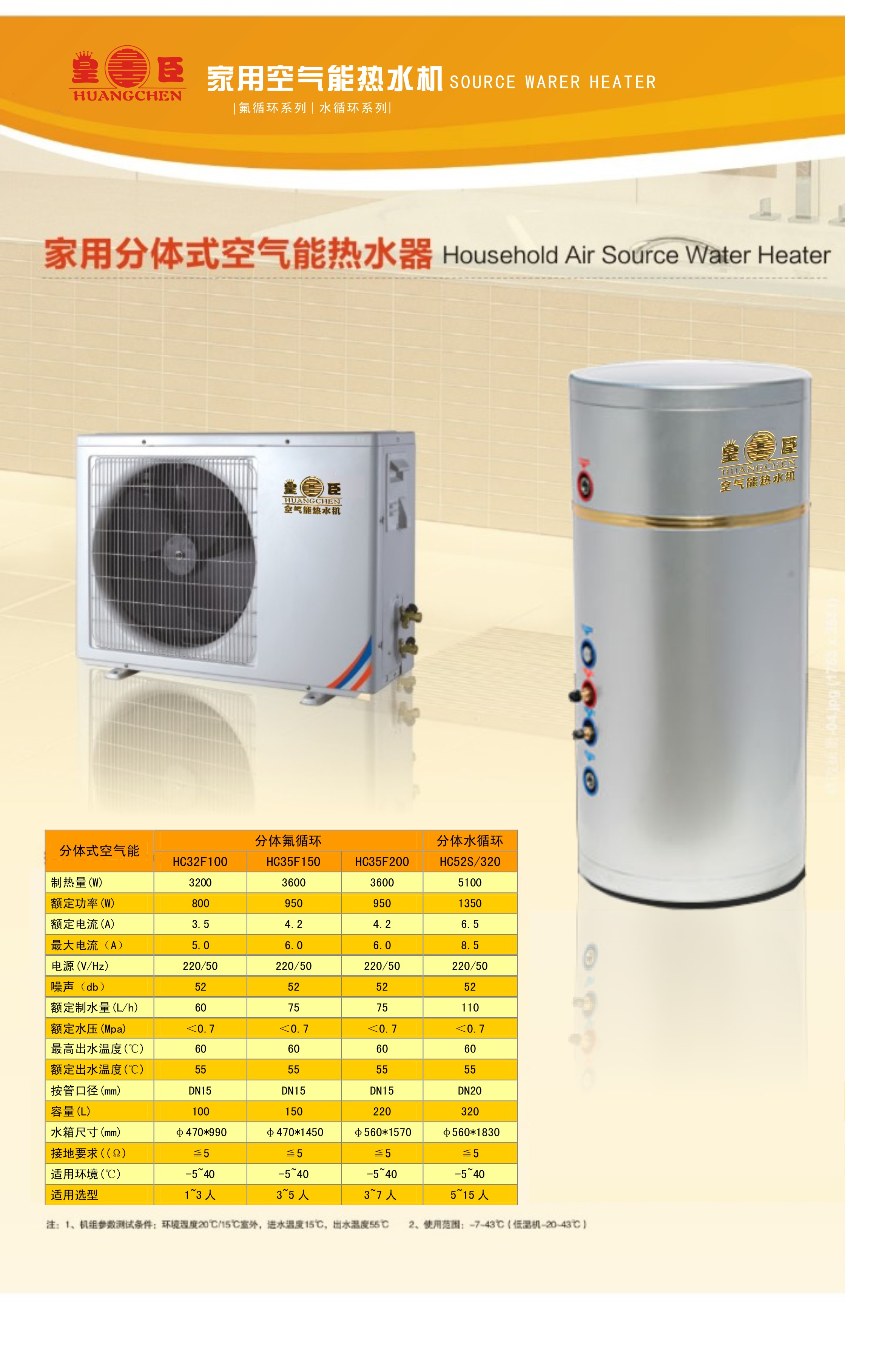 供应皇臣家用空气能热水器100LHC32100L家庭承压式中央热水系统图片