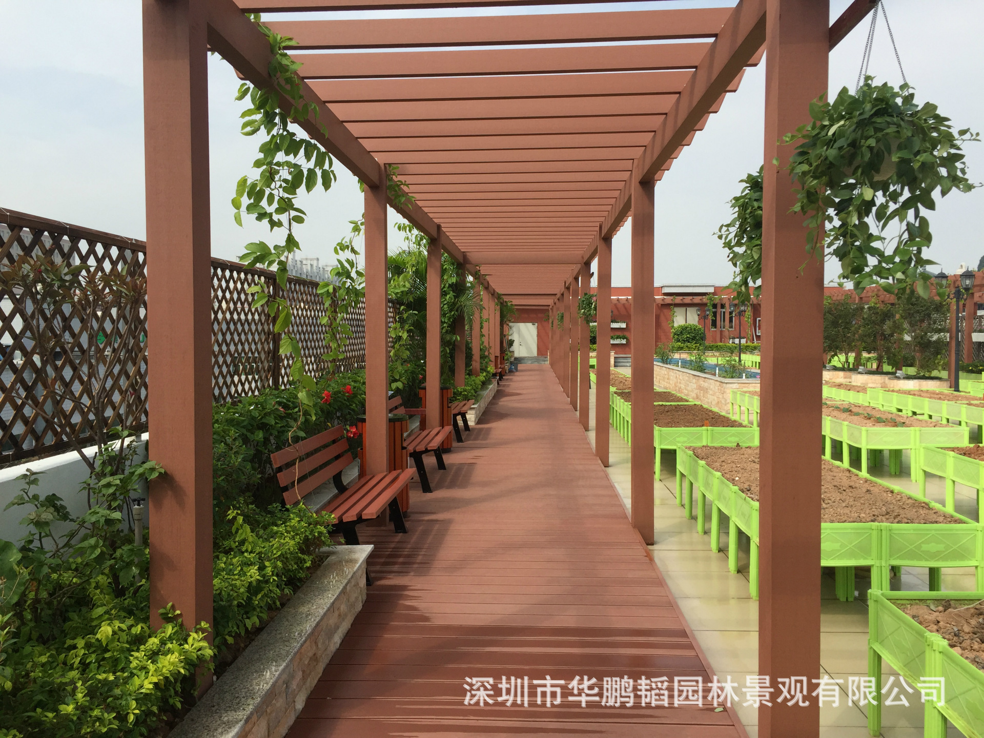 供应用于园林景观的上海塑木廊架图片