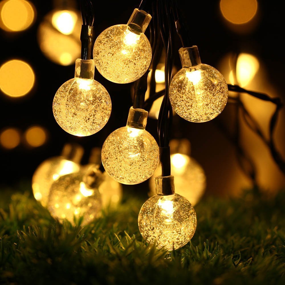 2016亚马逊爆款户外庭院景观灯饰太阳能灯串30LED气泡球串灯图片