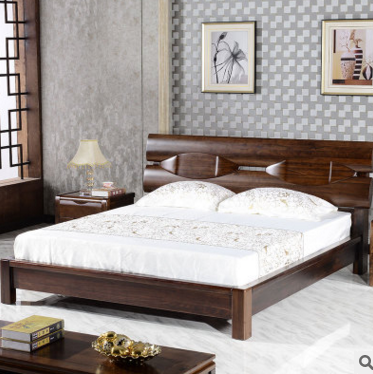 厂家直销直觉 实木大床 北美黑胡桃木家具 现代中式双人床高箱床图片