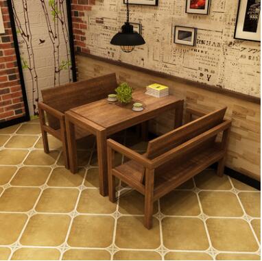 美式乡村复古咖啡桌奶茶桌椅实木快餐桌椅酒吧餐桌成套餐桌椅组合图片