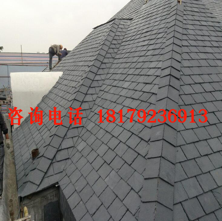 供应灰色板岩仿古瓦板 木结构屋面 古寺庙屋顶石材瓦片