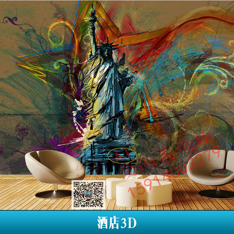 深圳爱尚美艺术工程酒店3D墙绘纯手绘立体背景墙壁画设计施工图片