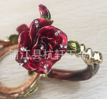 水晶金属珐琅彩工艺品配件 珐琅彩玫瑰花金属把手 厂家直销图片