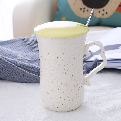 小清新系列 简约陶瓷杯马克杯 带盖勺创意手柄 果汁牛奶咖啡早餐