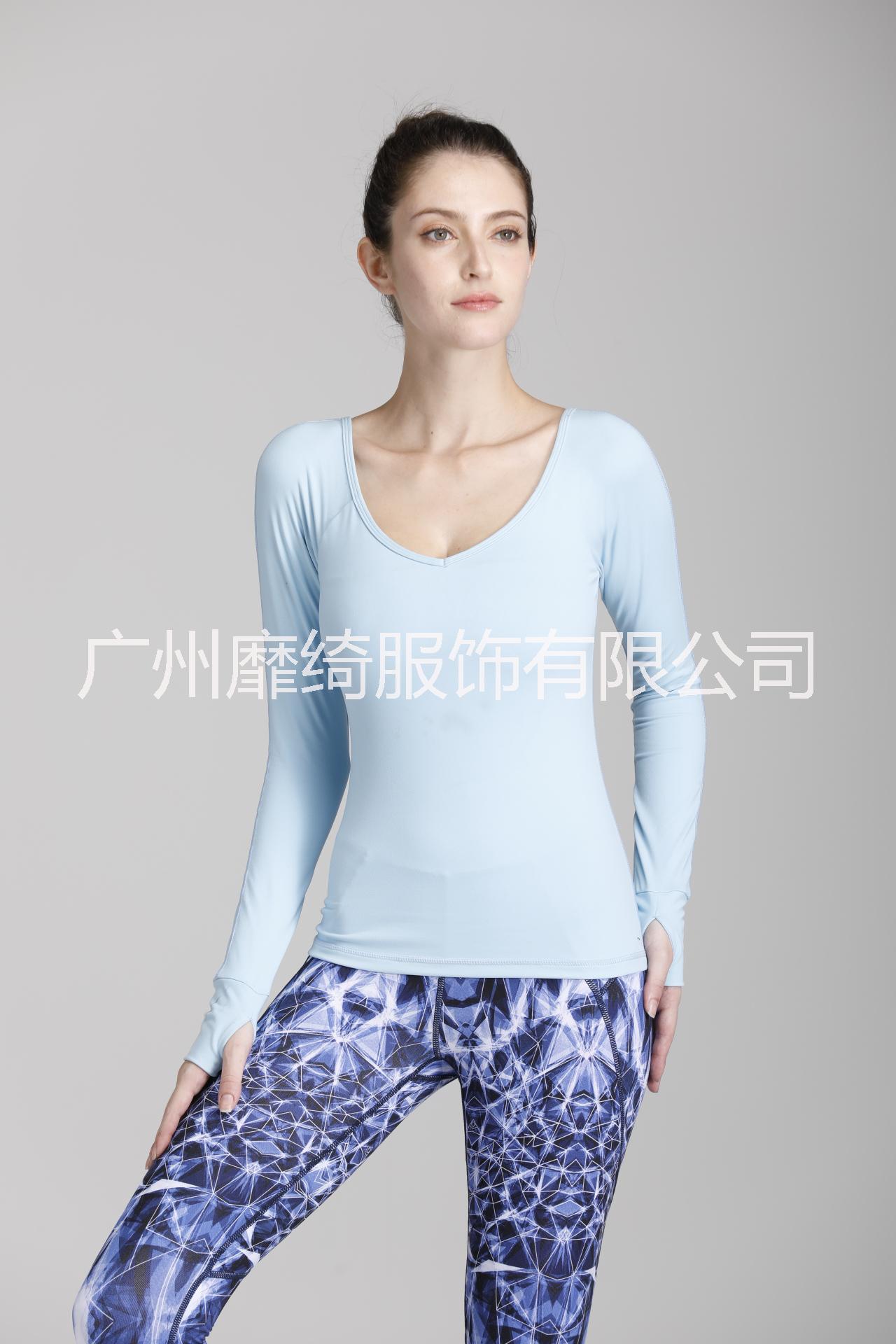 瑜伽服品牌 瑜伽运动长袖含内衬可拆放胸垫 四针六线瑜伽服加工图片