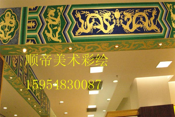 青岛市古建筑彩绘寺庙彩绘背景墙壁画厂家