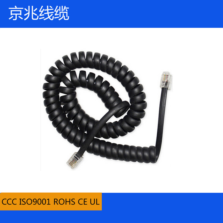 深圳市电话弹簧线厂家厂家直供黑色4芯4p4c无氧铜弹簧线 4芯6p4c电话机专用电话弹簧线