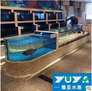上海玻璃海鲜鱼缸供应商  水产市场海鲜养鱼池定做 水产市场海鲜养鱼池报价图片