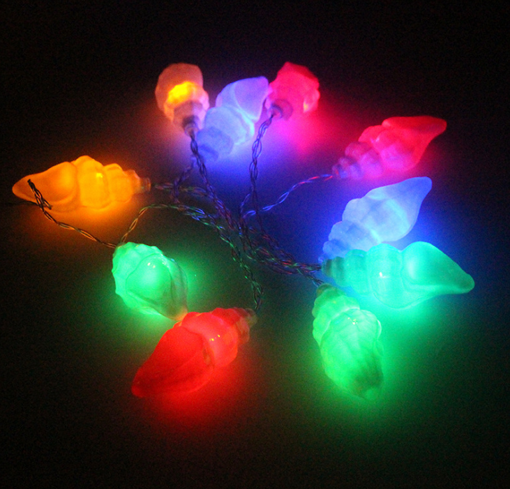 LED彩色海螺灯串10头电池灯带 LED彩色海螺灯串厂家  厂家直销圣诞节日海螺灯 led海螺灯串装饰效果图图片