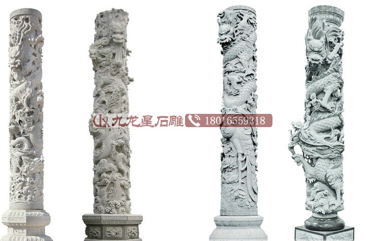 石雕龙柱设计定做 古建山门浮雕盘龙石柱雕刻