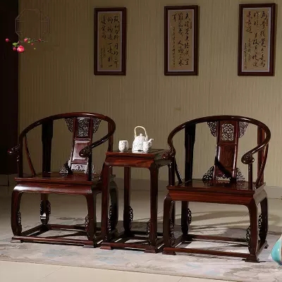 厂家供应商刺猬紫檀圈椅中式仿古花梨木宫廷椅红木皇宫椅三件套图片