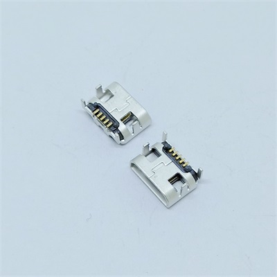 USB MICRO5P母座 B型SMT-牛角-卷直边带柱MICRO插座图片