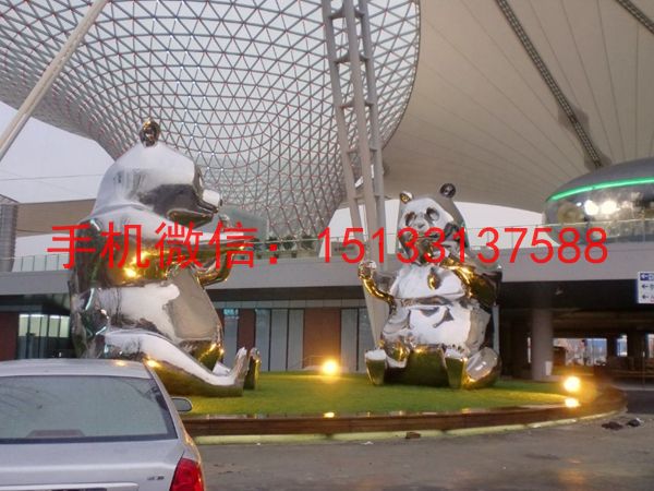 不锈钢熊猫雕塑，广场大熊猫雕塑，熊猫雕塑专业定制