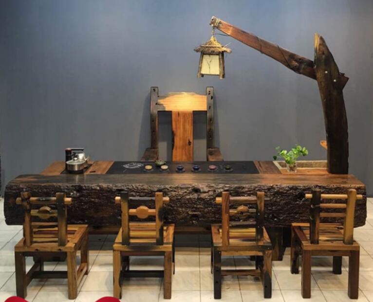 老船木茶桌椅组合简约现代家用实木茶几功夫茶艺泡茶台办公室茶桌