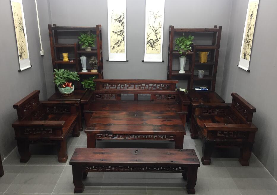 老船木沙发椅组合整装沙发茶几中式复古实木小茶台功夫茶桌阳台图片