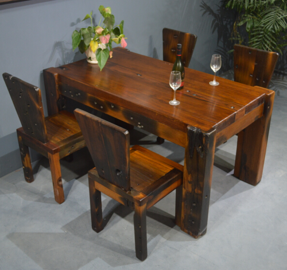 船木餐桌古朴老船木餐桌椅组合批发