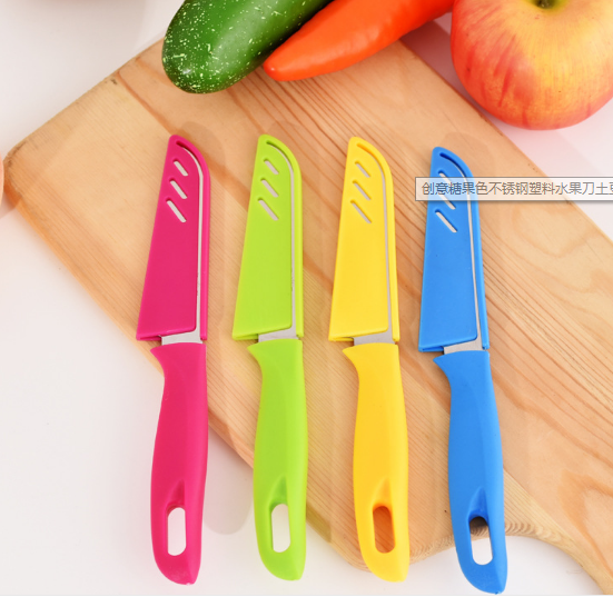 创意糖果色不锈钢塑料水果刀土豆削皮器便携小刀厨房小工具批发