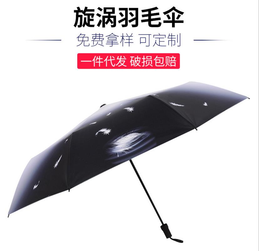 加固防风新款羽毛 黑胶不透光防晒防 紫外线折叠晴雨两用三折伞雨伞 新款羽毛三折伞雨伞图片