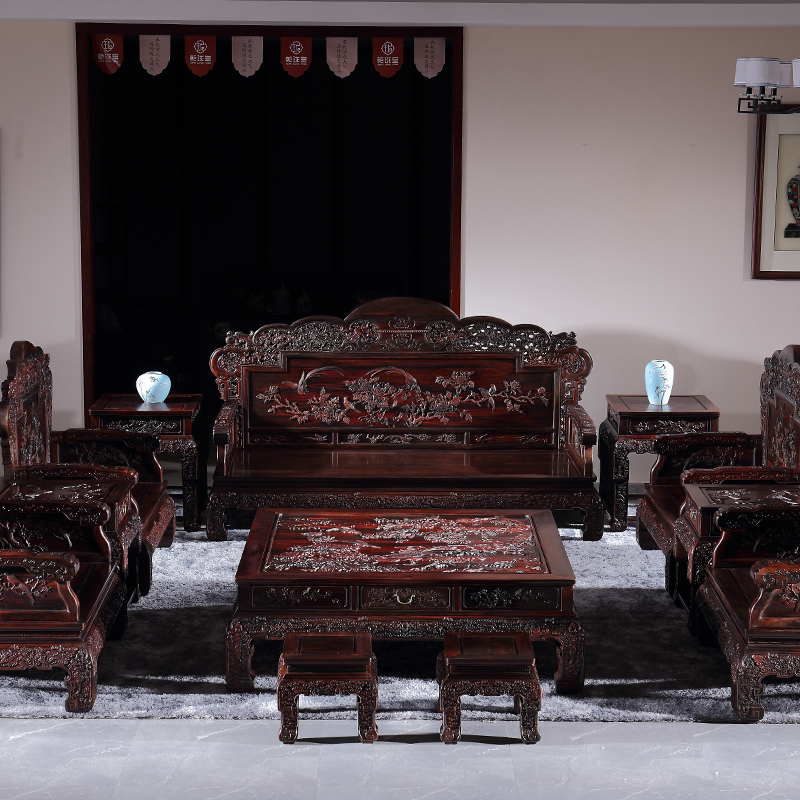 红木交趾黄檀中式古典家具 大红酸枝客厅沙发整装组合 老挝大红酸枝交趾黄檀客厅沙发图片