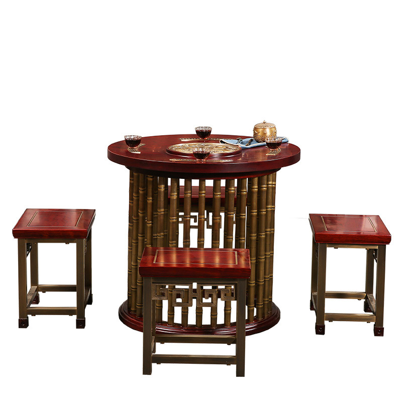 鸿升茶桌纯铜家具新中式实木纯铜茶桌茶几木饰面嵌铜条图片