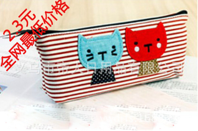 创意韩国甜美可爱小清晰卡通猫咪学生帆布笔袋批发 文具盒报价图片