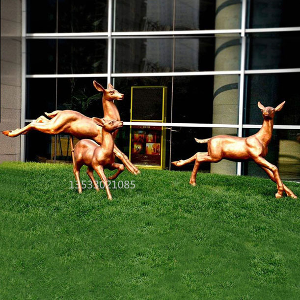 户外园林景观玻璃钢仿铜鹿雕塑摆件 仿真动物抽象鹿雕塑 玻璃钢仿真鹿雕塑图片