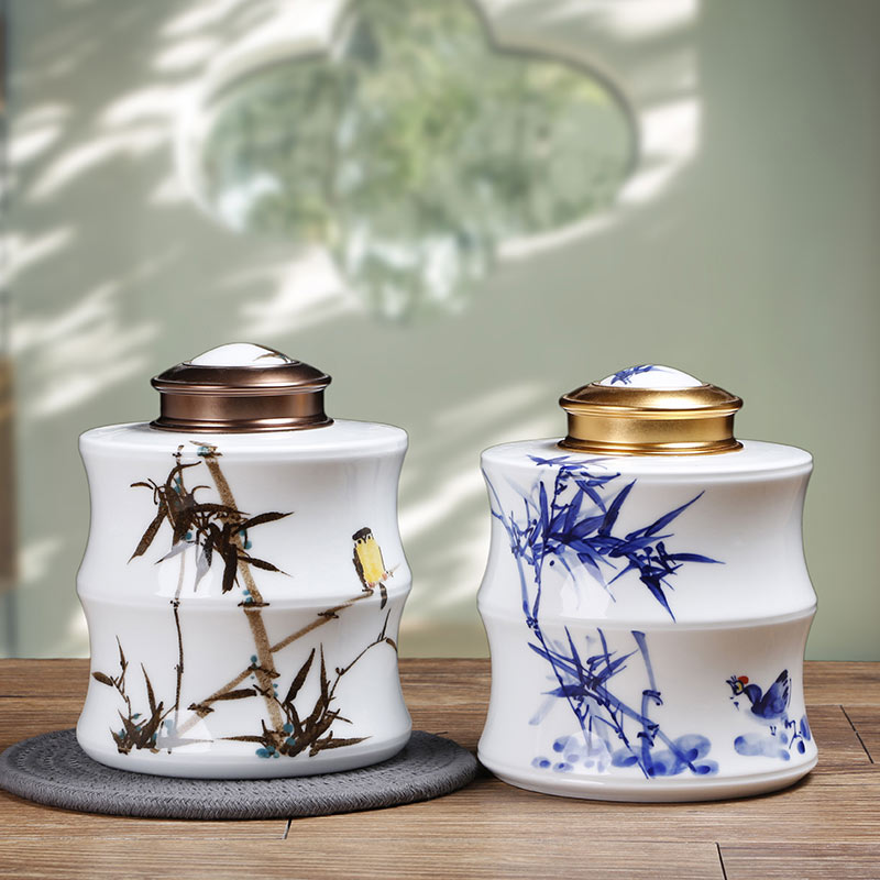 陶瓷茶叶罐定做厂家 定制定做高档手绘陶瓷茶叶罐图片