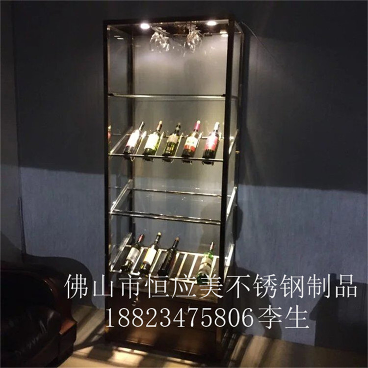 定制酒店大堂不锈钢展示架不锈钢红酒展示架 落地不锈钢陈列展示架 酒柜图片