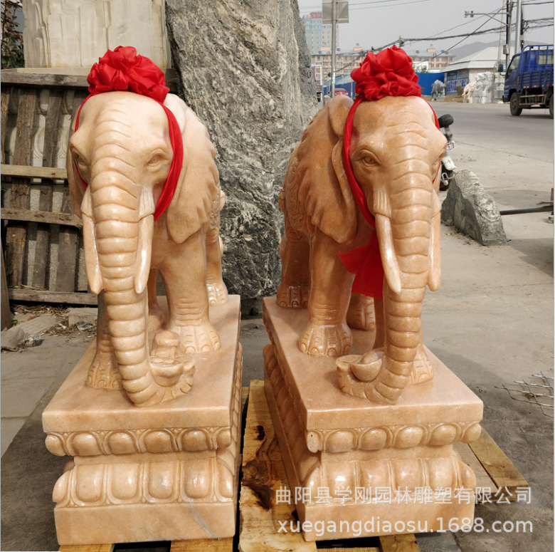 保定市大象石雕厂家晚霞红大象石雕批发价