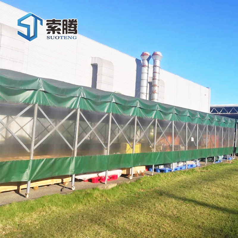 郑州市厂家直供索腾电动推拉棚移动活动蓬工地仓库雨篷图片