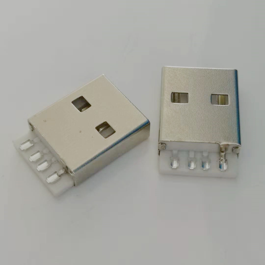USB 2.0公头 4P 焊线式 带接地 L=17.2 白色胶芯 USB AM 2.0图片