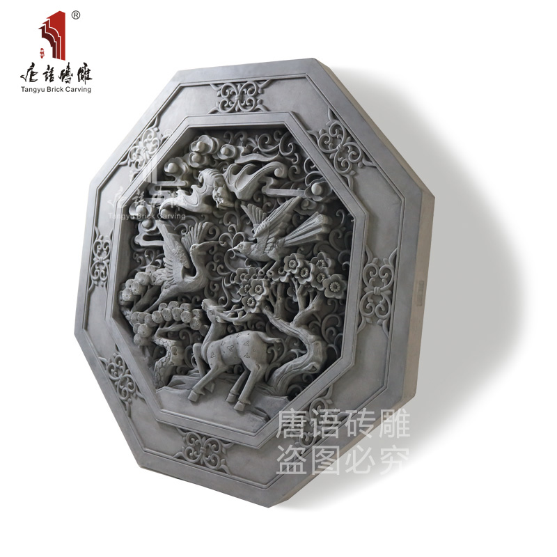 安徽砖雕厂 浮雕挂件 中式电视背景墙 新80*80cm福禄寿禧（八边形）YX800-1图片
