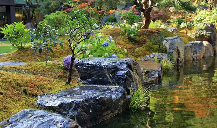 佛山黑山石异形加工定制切片 中式庭院造石图片