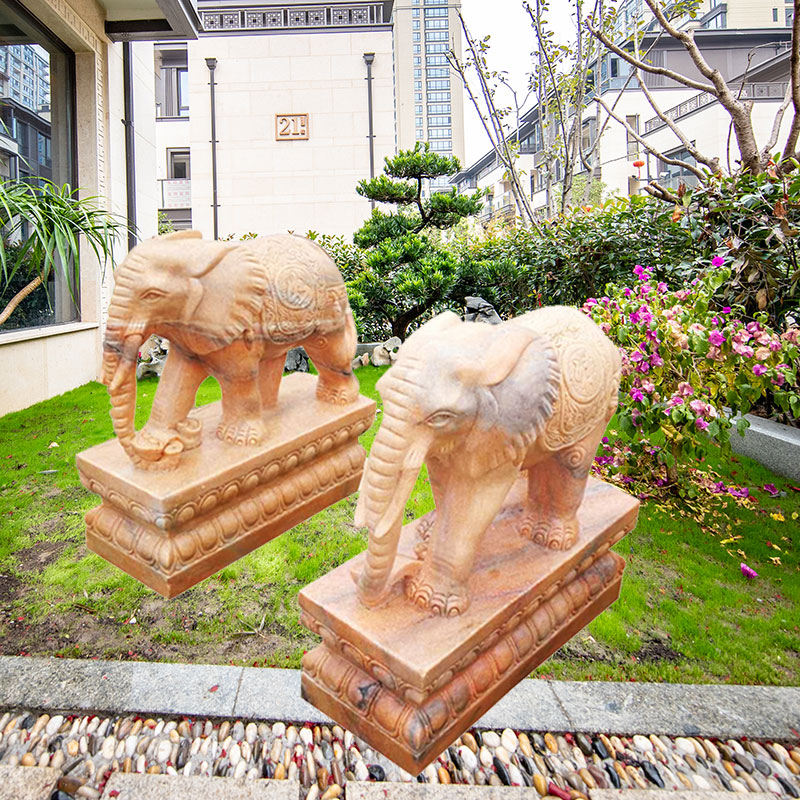保定市石雕大象 一对晚霞红小象厂家石雕大象 一对晚霞红小象 庭院公园装饰景观