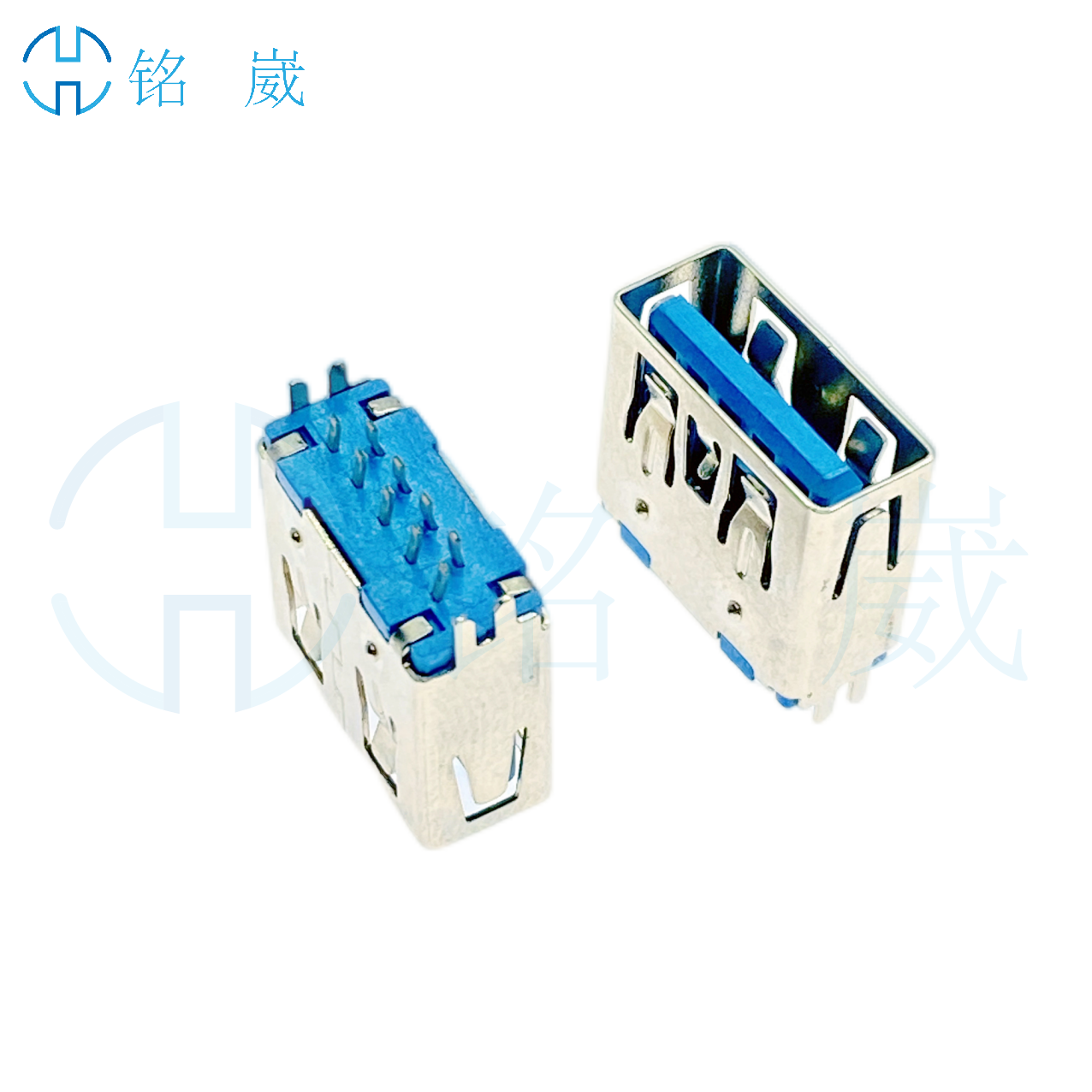 9pin母座 9p夹板0.8-1.0A母 USB3.0接口 短体11.5mm 直边 弯针 蓝色/黑色