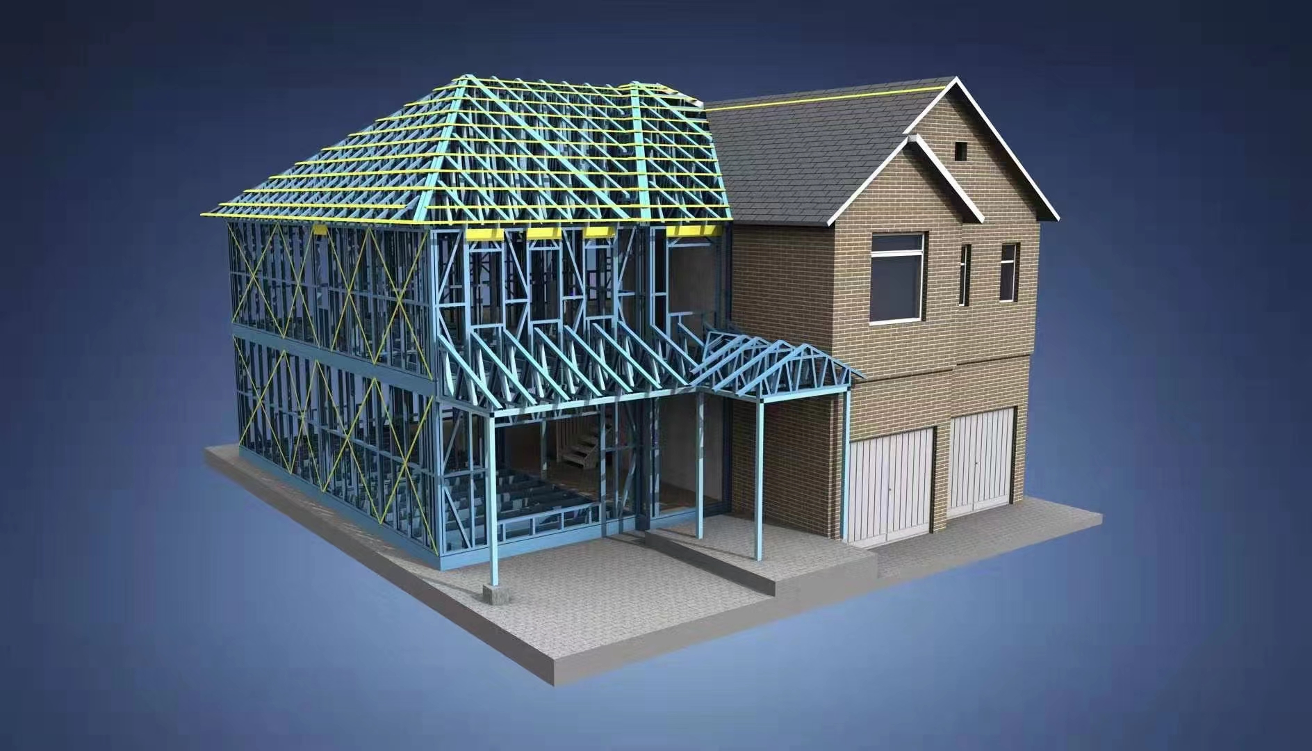 青岛轻钢结构房屋销售施工，轻钢别墅设计施工图片