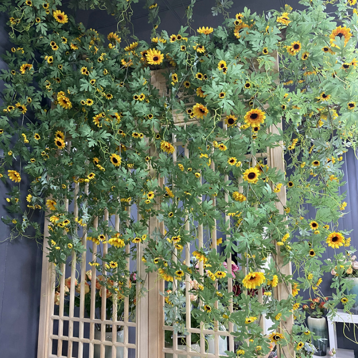 天津铁丝藤向日葵壁挂人造装饰花仿真植物墙 室内婚庆仿真绿植花束价格