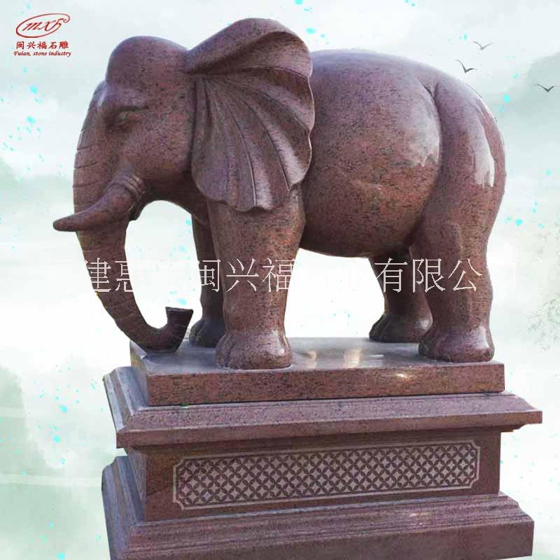 石雕大象印度红动物雕塑 开业乔迁送礼石雕大象吉祥如意门口摆件图片