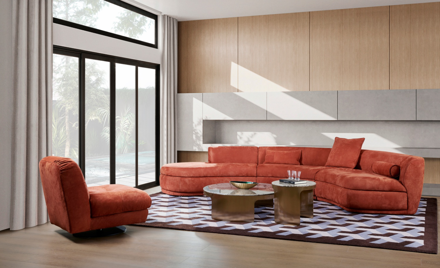 意大利Baxter弧形沙发大户型磨砂弧形沙发　意式极简大弧形磨砂绒沙发图片