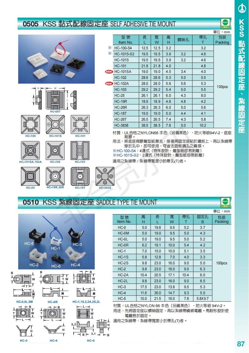 深圳市KSS配线固定钮、固定座、粘式固定座、扎线固定座规格厂家厂家