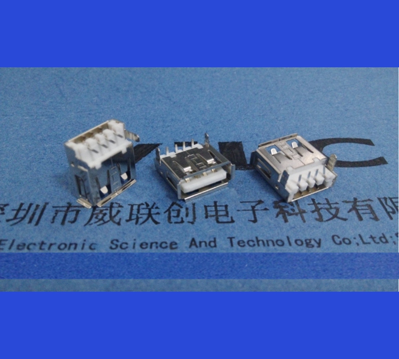 深圳市USB2.0母座（90度）厂家USB2.0母座（90度）沉板 USB连接器 卷口 反向（胶芯反方向）